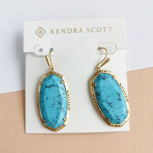 Kendra Scott Elle Variegated Turquoise Etch Frame Drop Earrings in Vintage Gold